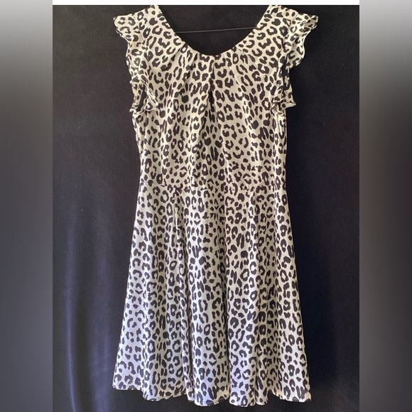 Black and white leopard spotted sleeveless fancy A-line dress - Picture 1 of 4